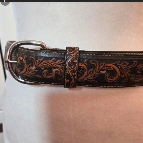 Tony Lama Western Boho Tooled Leather Belt Made In The Usa Brown Size 42 XL main image 6